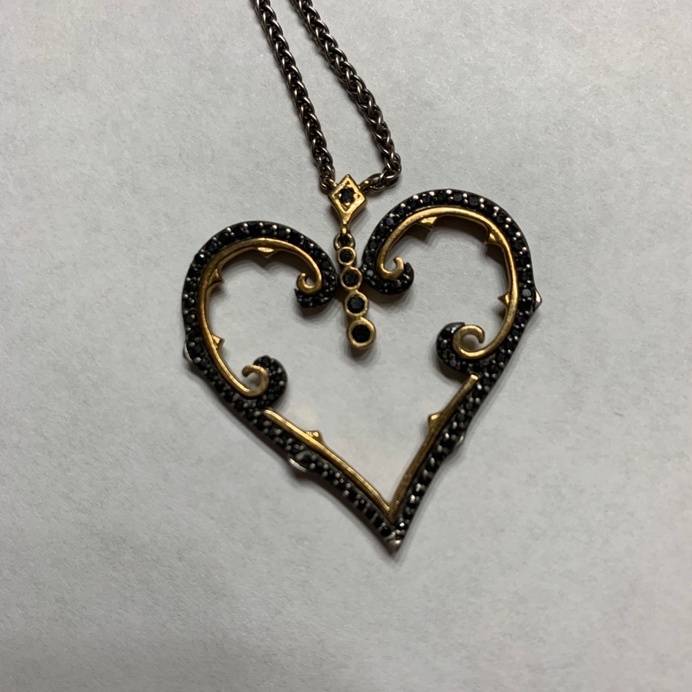 Black Diamonds & Gold Heart Pendant Necklace